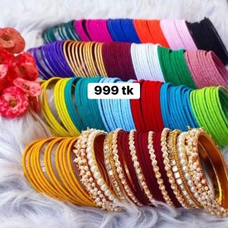 Colorful  Velvet Bangle Set with Pearl Accents